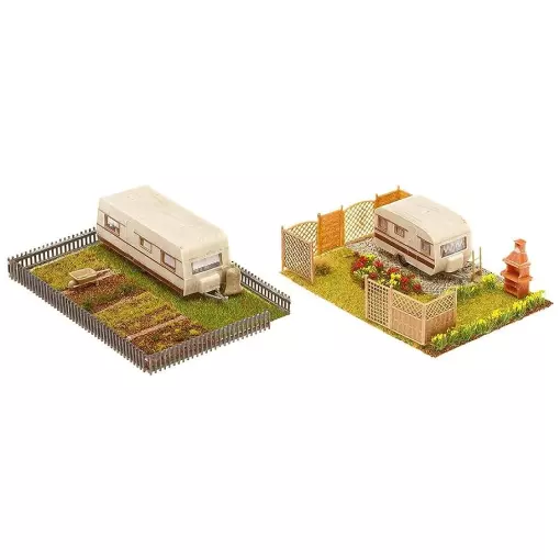 2 Workers' gardens with caravan FALLER 180495 - HO 1/87