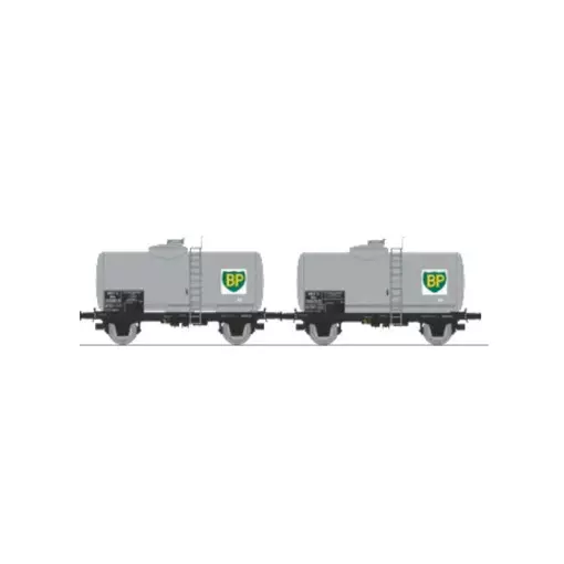 Set de 2 wagons citernes pétrole BP - Ree Modèles WB876 - HO 1/87 - SNCF - Ep III - 2R