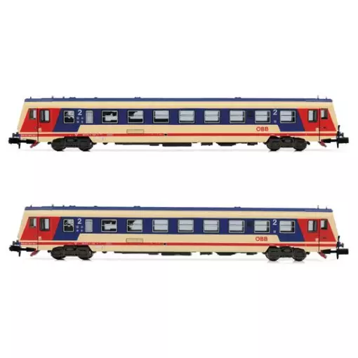 Conjunto de 2 automotores diésel de la clase 5047 (motorizados + neutro), entregado rojo/azul/beige con nuevo logotipo "ÖBB" - Arnold HN2522S - N 1/160 - ÖBB - Ep IV/V - Sonido digital - 2R