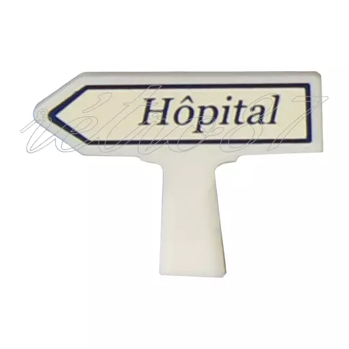 Panneau d'indication de lieu - SAI 8420 - HO 1/87 - Vers la gauche : Hôpital