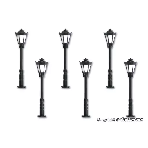 Lot de 6 Lampadaires de Parc - Hauteur 56mm - LED Blanc Chaud - Viessmann 60706 - HO: 1/87 