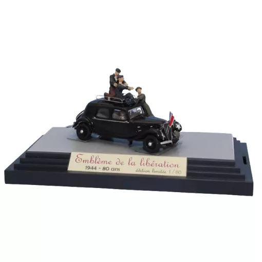 Citroën Traction 11A 1935, tête d'une colonne Américaine à la libération, 2 étoiles blanches, galerie de toit et 5 personnages - Sai 6193 - HO 1/87