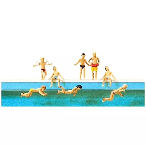 Lot de 8 Enfants - A La Piscine - Preiser 10307 - HO : 1/87 