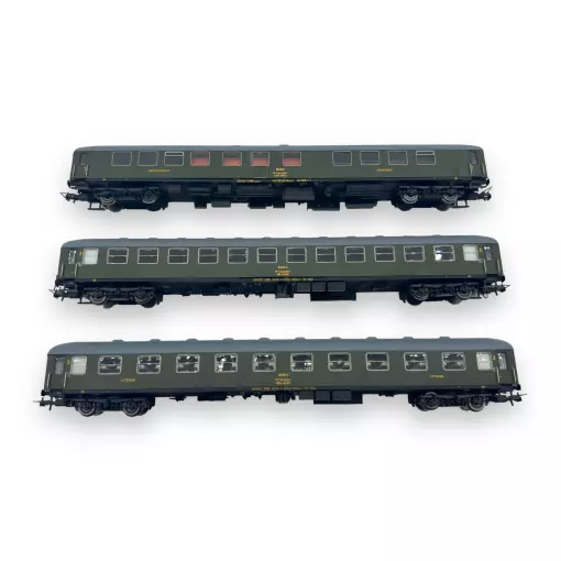 Coffret 3 unités Expreso "Costa Brava", RRR-8000 + BB ( nouvelle carrosserie ) + BBL, livrée vert olive - Électrotren HE4020 - HO 1/87 - RENFE - Ep IV - 2R