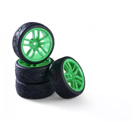 Jeu de 4 roues à 10 rayons vert fluo - Carson 500900194 - 1/10