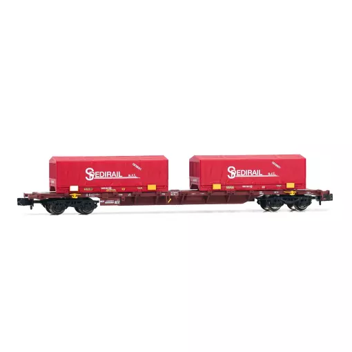 Vagón portacontenedores con dos contenedores "Spedirail" - Arnold HN6654 - N 1/160 - FS - EP VI