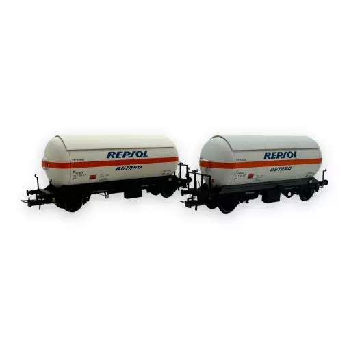 Set van 2 Zgkk 2-assige gastankwagons met open dak, "REPSOL Butano" - Electrotren HE6066 - HO 1/87 - RENFE - Ep IV - 2R