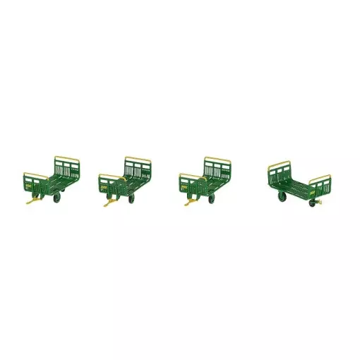 Set de 4 chariots poste tubes verts / jaunes / bruns PTT + marquages encadrés - REE Modèles XB031