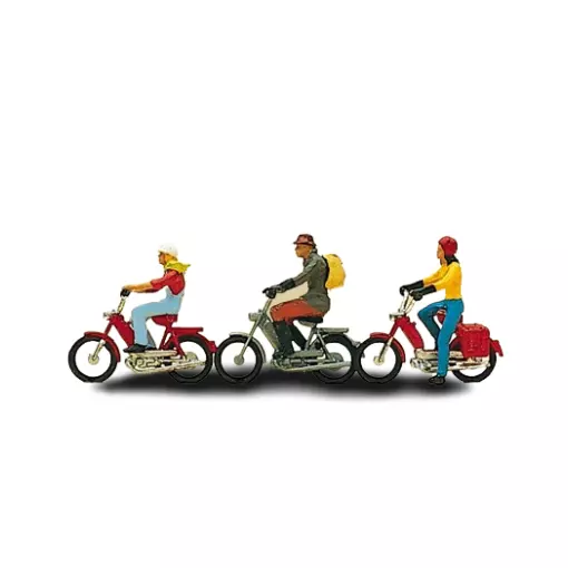 Set of 3 drivers with mopeds - Preiser 10125 - HO 1/87th scale