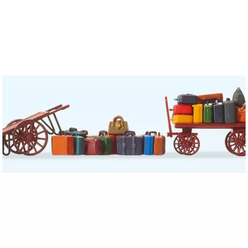 Lot de 15 Bagages en Vrac + Chariots - Preiser 17705 - HO : 1/87