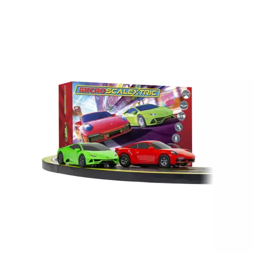 Coffret Super Speed Race - Lamborghini VS Porsche - Alimentation à Piles - Scalextric G1178P - Echelle 1/64