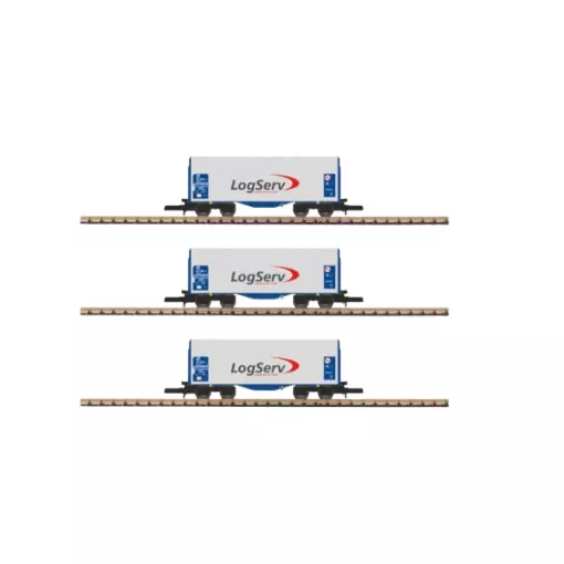 Set van 3 overdekte korte wagens LOGSERV - Azar Models W03-LSP - Z 1/220 - SNCF - EP VI - 2R