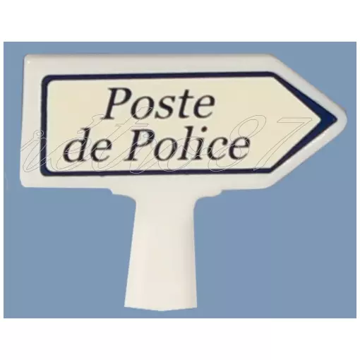 Panneau Michelin d'indication de lieu, vers la droite : Poste de Police - SAI 8443 - HO 1/87