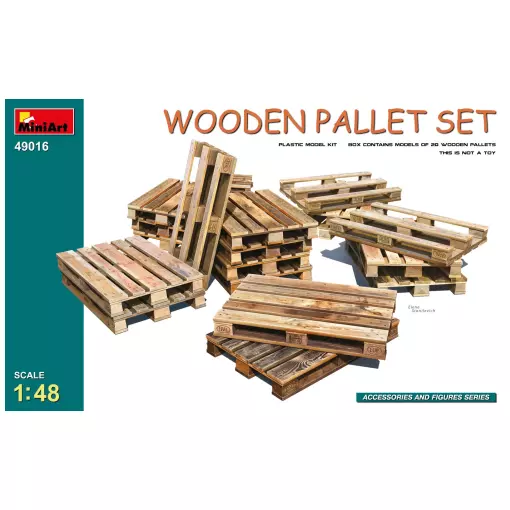 Cargaison de 20 palettes en bois - Miniart 550049016 - 1/48 - À assembler