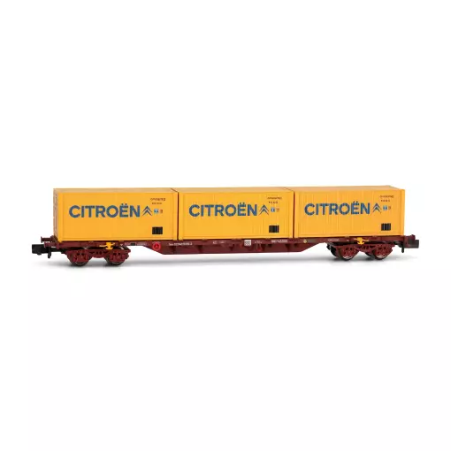 Vagón portacontenedores con 3 contenedores Citroën - Arnold HN6652 - N 1/160 - RENFE - EP IV