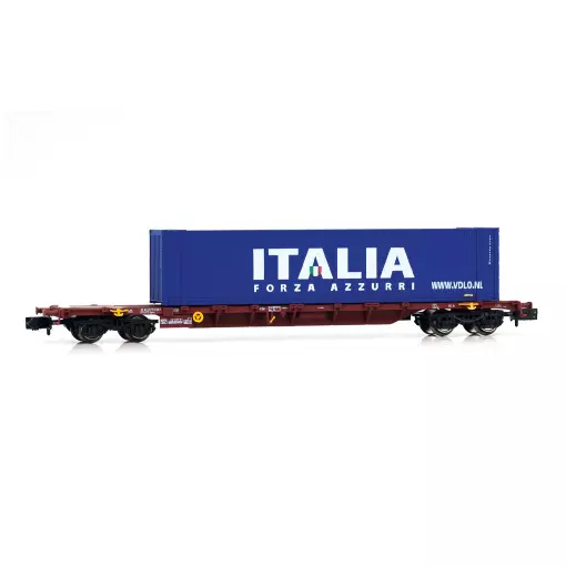 Vagón portacontenedores con contenedor "ITALIA" - Arnold HN6656 - N 1/160 - FS - EP VI