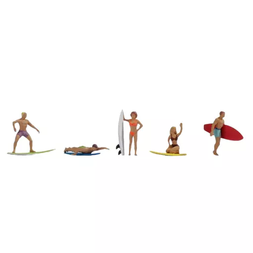 Lot de 5 figurines "Surfeurs" - Noch 15853 - HO 1/87 - À la plage