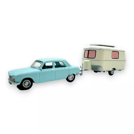 Coffret voiture Peugeot 204 avec caravane Eriba - Sai 6258 - HO 1/87