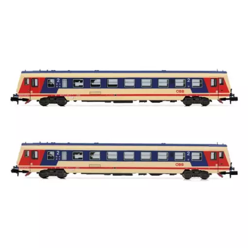 Set van 2 dieseltreinstellen serie 5047 (gemotoriseerd + neutraal), uitgevoerd in rood/blauw/beige met nieuw "ÖBB"-logo - Arnold HN2522 - N 1/160 - ÖBB - Ep IV/V - Analoog - 2R