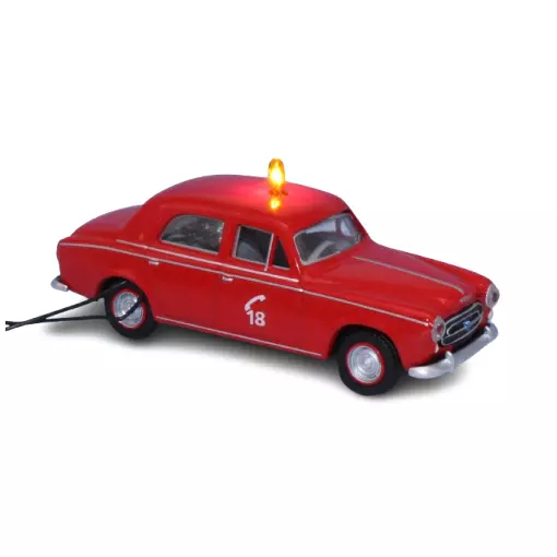 Peugeot 403 8pk, sapeurs pompiers 18, met zwaailicht en zwaailichtkast - Sai 0901 - HO 1/87